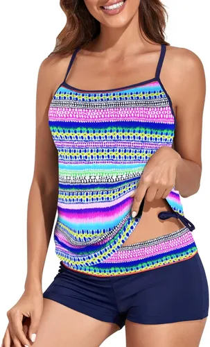 Vista 5 de Hilor - Traje de baño de dos piezas estilo tankini para mujer con espalda cruzada