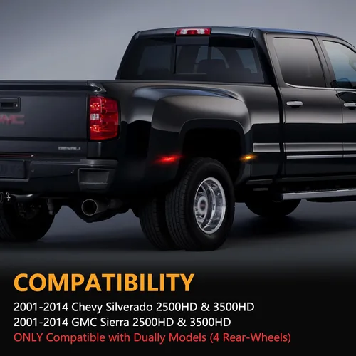 Vista 2 de Gempro Luces LED de doble guardabarros laterales para Chevy Silverado GMC Sierra 2500 3500 2001-2014 rojo ámbar, luces de marcador de cama de doble