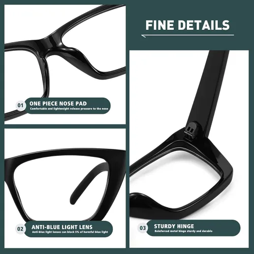 Vista 4 de WOWSUN Narrow Small Vintage Cat Eye Frames Eyeglasses for Women Retro Blue Light Blocking Computer Glasses