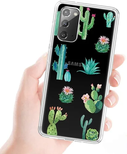 Vista 6 de Funda de teléfono para Galaxy Note 20 5G, Samsung Note 20 para niñas y mujeres, TPU suave y transparente, a prueba de golpes, funda protectora Cactus