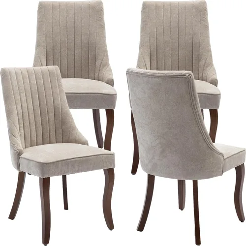 Vista 20 de Juego de 2 sillas de comedor modernas de mediados de siglo, tapizadas de tela beige, sillas de cocina y comedor, sillas de cocina con patas