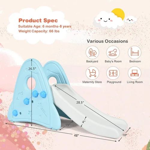 Vista 5 de BABY JOY Tobogán para niños, juego independiente de mini tobogán escalador para uso en interiores y exteriores, juego de juguete para niños