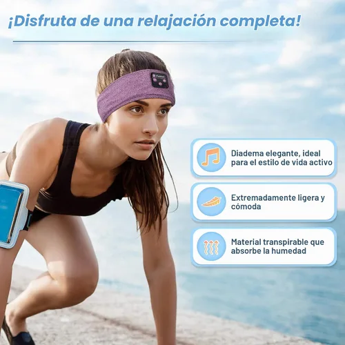 Vista 10 de Auriculares deportivos Bluetooth para dormir, diadema deportiva inalámbrica con altavoces estéreo HD ultrafinos perfectos para entrenamiento Púrpura