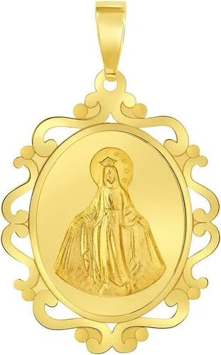 Vista 2 de Collar con colgante de medalla milagrosa de oro amarillo de 14 quilates