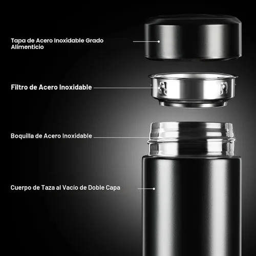 Vista 3 de PARACITY Botella de agua aislada, botella de agua de acero inoxidable de 15 Negro
