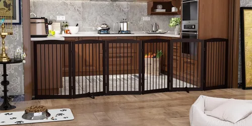 Vista 9 de PUPETPO Puerta independiente para mascotas para perros, puerta plegable de madera para perros para casa, escaleras, entradas, valla de seguridad