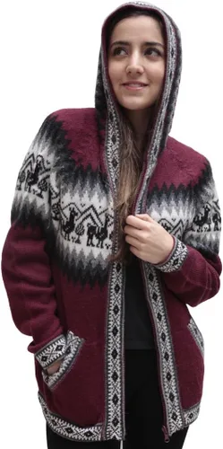 Vista 5 de Little Llamas Chaqueta Sudadera con Capucha de Lana de Alpaca Tejida Negro