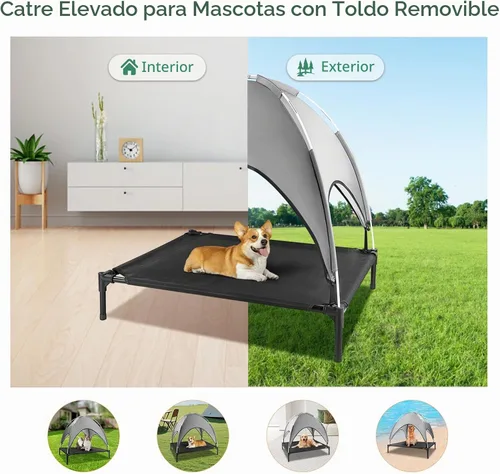 Vista 2 de Cama para perros para exteriores con toldo, cuna elevada, hasta