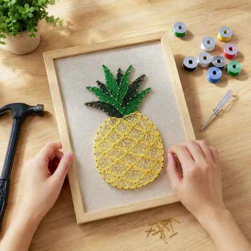 Vista 10 de RM Studio - Set de arte con hilos DIY con todos los accesorios y marco para niños, estudiantes, adultos principiantes, decoración hecha a mano, Aloe