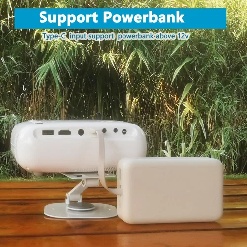 Vista 3 de Mini proyector HD, alimentado por Powerbank, 10000 lúmenes portátil con trípode para viajes al aire libre, compatible con Android, iOS, Windows, TV