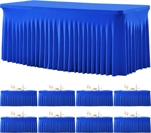 Vista 44 de Paquete de 2 manteles color azul bebé para mesas rectangulares de 6 pies, mantel ajustable de elastano, fundas de mesa elásticas de 6 pies, manteles