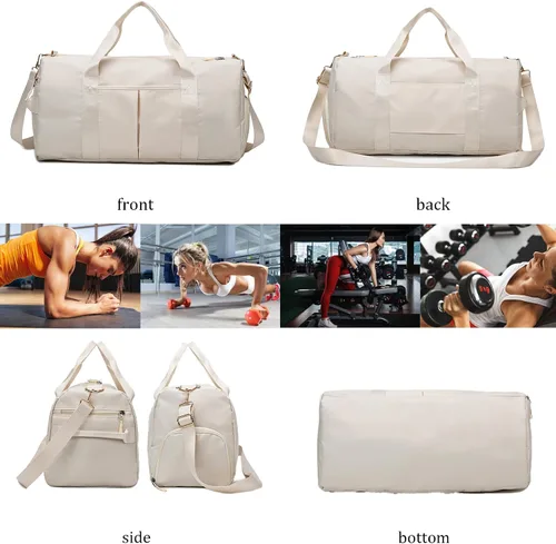 Vista 5 de Bolsa de gimnasio para mujer con separación para húmedo y seco, almacenamiento de zapatos, bolsa de viaje impermeable para gimnasio, natación, yoga