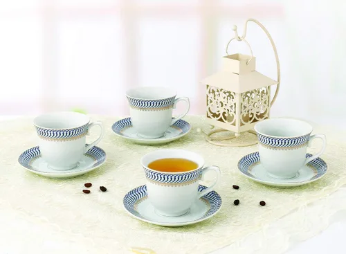 Vista 4 de Lorren Home - Juego de té y café para 4 unidades, 8 onzas, color azul y dorado