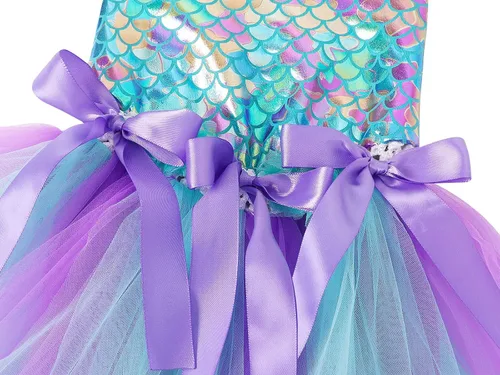 Vista 6 de Marendyee Vestido de sirena para niñas, disfraz de princesa para niñas pequeñas, disfraz de cumpleaños, disfraz de tutú de Halloween