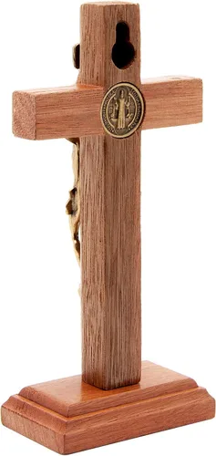 Vista 3 de Intercession Crucifijo de cruz de madera para pared y mesa (5 pulgadas - Oro antiguo)