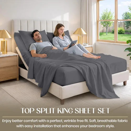 Vista 3 de SGI bedding Juego de sábanas King de 36 pulgadas, 100 % algodón egipcio, 1000 hilos, sábana superior flexible para cama ajustable, juego de sábanas