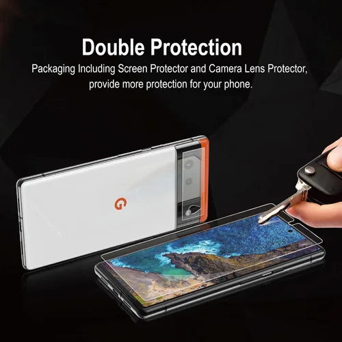 Vista 6 de Pixel 6 - Protector de pantalla de vidrio templado con protector de lente de cámara para Google Pixel 6 [desbloqueo de huellas dactilares]