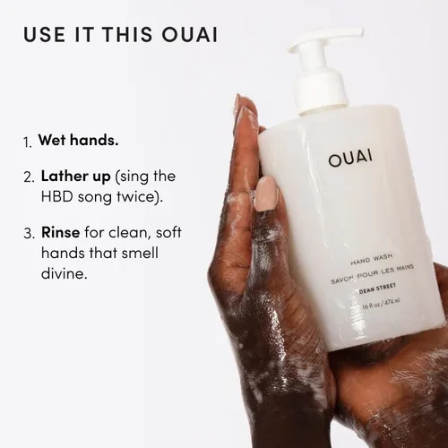 Vista 6 de OUAI Jabón de Manos, Dean Street - Jabón Líquido de Manos con Jojoba, Aguacate y Aceite de Rosa Mosqueta para Piel Reparada - Jabón Suave Exfoliante
