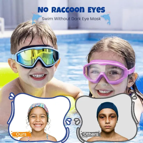 Vista 7 de Gafas de natación para niños, gafas de natación para niños, 3 unidades de gafas de natación de agua para niños y niñas, antivaho UV400