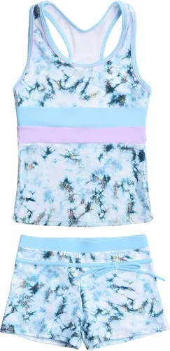 Vista 26 de JerrisApparel Traje de baño de dos piezas para niñas de verano con boyshort, diseño de tankini estrella de mar aqua