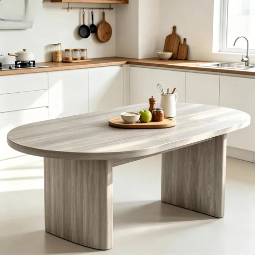 Vista 8 de Mesa de comedor ovalada de madera para 4-8 con base de pedestal doble, muebles de cocina