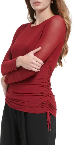 Vista 2 de Calvin Klein Blusa de manga larga elástica con laterales fruncidos para mujer