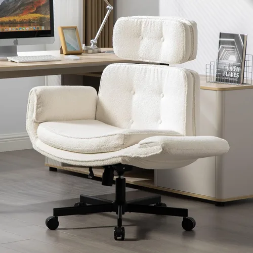Vista 8 de Criss Cross Chair with Adjustable Armrests & Wheels & Headrest, Lounge Vanity Desk Chair with Wide Seat for Cross-Legged Sitting, Swivel Task Office