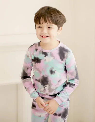Vista 3 de VAENAIT BABY 12M-12Y Toddler Kids Boys Girls 100% Cotton Marbling Tiedye Sung Fit Sleepwear Pajamas 2pcs Pjs Set