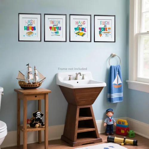 Vista 2 de heshengzaixian Divertido arte de pared con citas para el baño de niños, impresiones coloridas para niños, póster de pintura para baño, baño, regalo