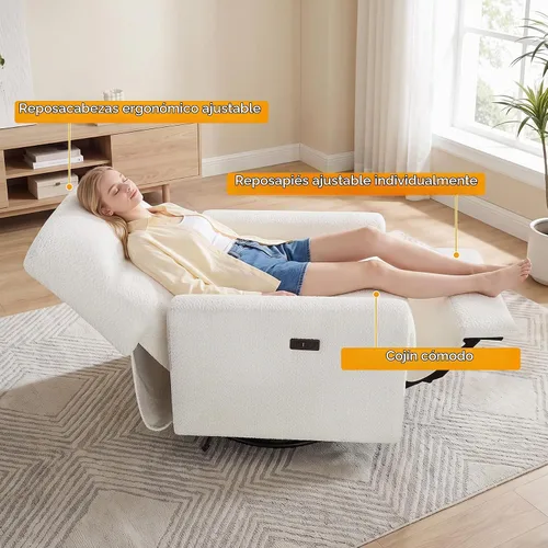 Vista 7 de VANOMi Silla reclinable mecedora eléctrica, deslizador giratorio de 270° Blanco