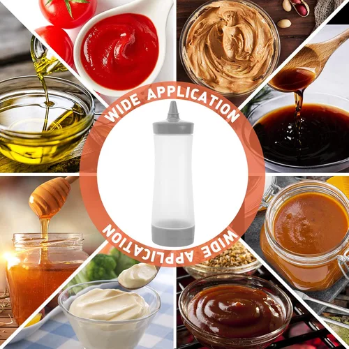 Vista 8 de UPKOCH 3 botellas de plástico para condimentos de chorro para salsa de tomate y mostaza, recipientes para condimentos de cocina (gris)