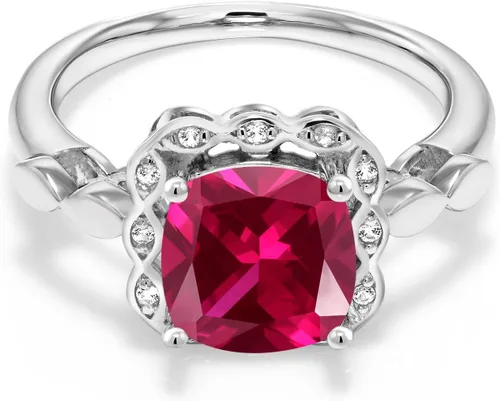 Vista 145 de Gem Stone King Anillo de compromiso de plata de ley 925 de 0.315 in con piedra natal y zafiro blanco creado Anillo de compromiso de boda