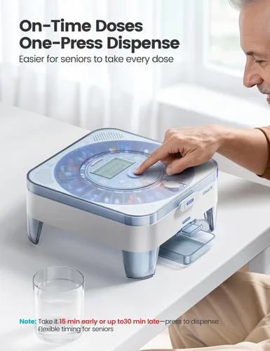 Vista 2 de Dispensador automático de píldoras de 28 días (1X) – Dispensador diario de una sola prensa (sin aplicación), taza de puerta deslizante fácil
