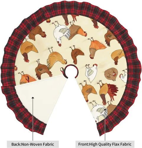 Vista 3 de A Brood of Chickens - Falda de árbol de Navidad de 30 pulgadas con borde de cuadros búfalo rojos y negros, decoración para Feliz Navidad, casa