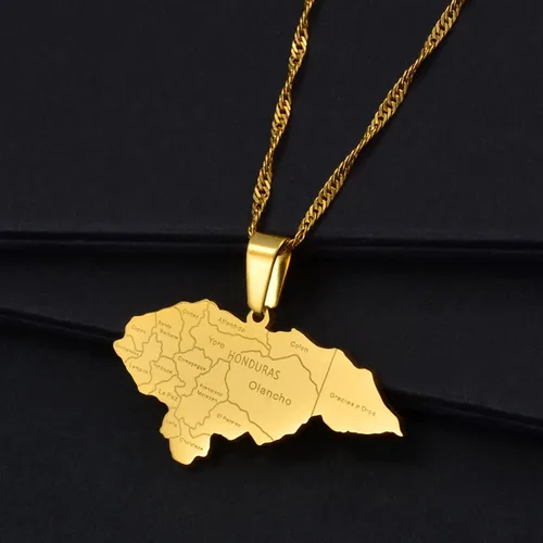 Vista 3 de YUANYIRAN Mapa de Honduras Colgante Collares Collar patriótico étnico con bandera de África Mapa, joyería clásica de Hip Hop de color dorado