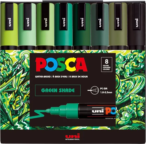 Vista 16 de Posca PC-5M Rotuladores de Pintura a Base de Agua, Punta Media Reversible (1.8-2.5mm), Tono Fresco, Pack de 8 Tip size 1.8–2.5 mm, Water-Based