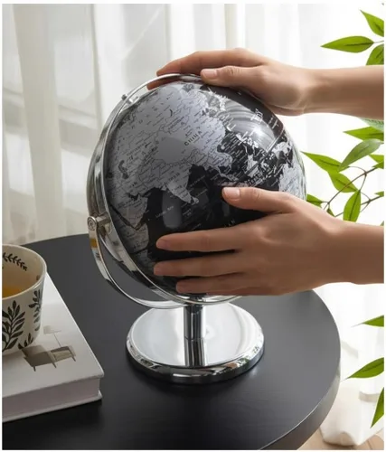 Vista 4 de Globo del mundo con soporte giratorio de acero inoxidable para adultos, elegante decoración y regalos para escritorio de oficina en casa para Negro