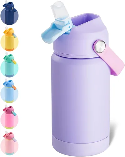 Vista 20 de Kerilyn - Botella de agua para niños, de acero inoxidable, con pajilla a prueba de fugas, con aislamiento térmico, libre de bisfenol A, unisex