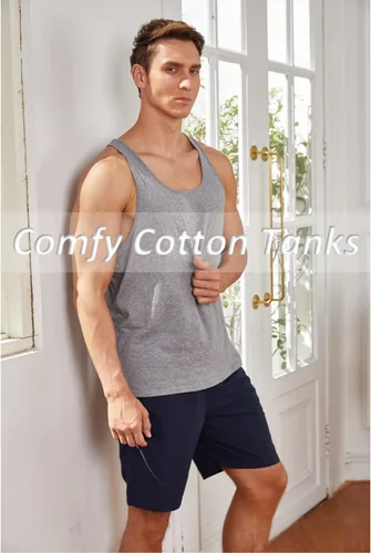 Vista 3 de COOFANDY Paquete de 3 camisetas sin mangas de algodón para hombre, sin mangas, estilo casual, clásicas