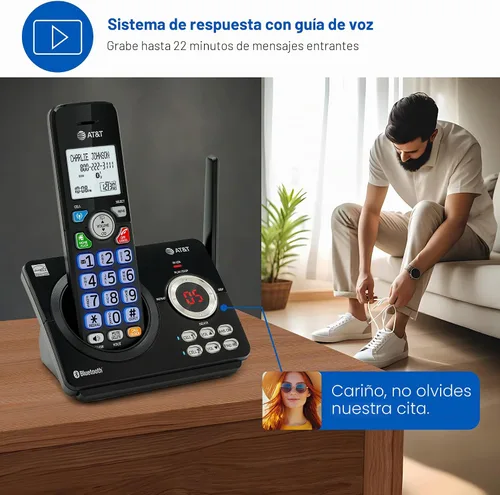 Vista 2 de AT&T Teléfono inalámbrico DECT 6.0 - Bloqueador de llamadas inteligente, Bluetooth conecta a la celda, anuncio de identificación de llamadas