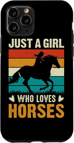 Vista 13 de iPhone 12 mini - Carcasa para iPhone 12, diseño retro con texto en inglés "Just A Girl Who Loves Horses