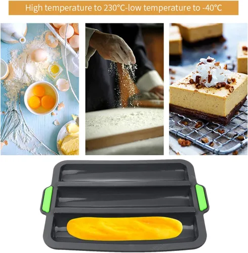 Vista 3 de Hemoton Molde de silicona para baguette, bandeja de pan francés, forma de pan, molde para hornear pan, molde para subrollo, tostado, negro, 13.6 x