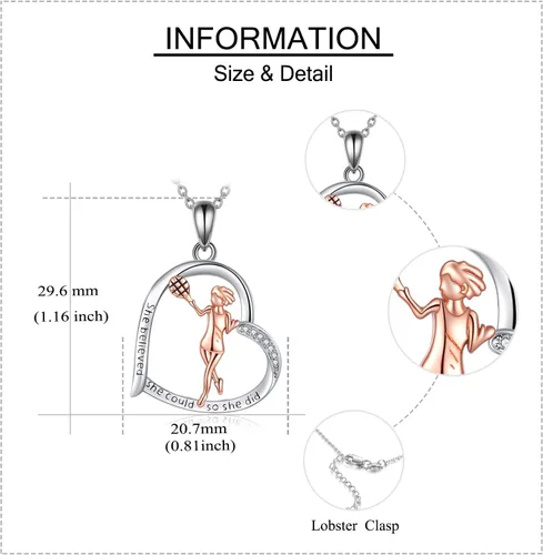 Vista 4 de YFN Regalos de tenis para mujer, collar con colgante de raqueta de tenis de plata de ley, joyería inspiradora para amantes del tenis, Plata