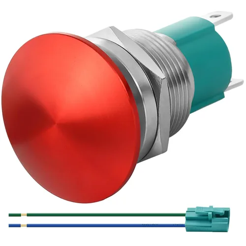 Vista 8 de Interruptor de botón de cierre de 10 Amp, 16 mm, con cabeza de hongo roja, impermeable, DC12V 24V 110V/120V 250VAC, SPST, de acero inoxidable