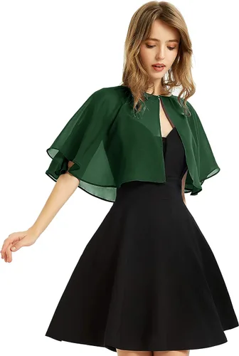 Vista 12 de Chal de gasa suave para mujer, envolturas, chal corto para vestido de noche, boda, capa, bolero, cubierta estilo flapper Negro