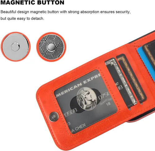 Vista 25 de KIHUWEY - Funda tipo cartera compatible con iPhone 15 con soporte para tarjetas de crédito, cierre magnético, soporte de cuero premium, cubierta