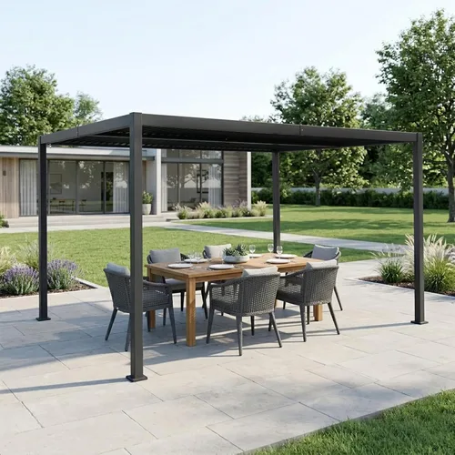 Vista 11 de Kozyard Pergola con listones para exteriores, 10 x 12 pies, refugio de Resistente a la intemperie, sistema de drenaje, techo con listones Blanco