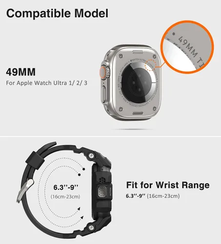 Vista 3 de ULTIMAL Funda resistente con correa para Apple Watch de 1.732 pulgadas, compatible con Apple Watch Ultra 4/3/2/1, grado militar, a prueba de golpes