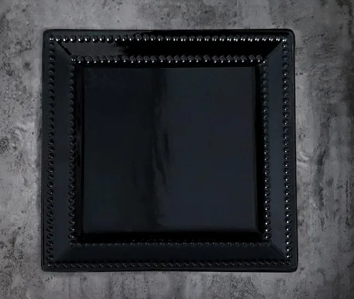 Vista 2 de Lorren Home Trends - Juego de vajilla cuadrada de cerámica con cuentas de 16 piezas, color negro