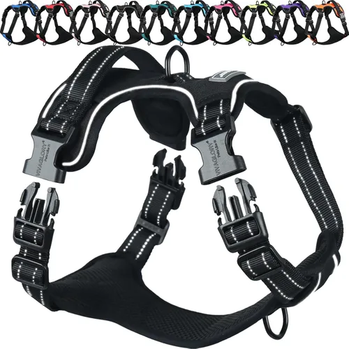 Vista 16 de Vivaglory - Arnés de arnés para perro sin tirones, XS, color negro, estampado with Handle Front and Back Clip for Training & Pulling, No Pull &